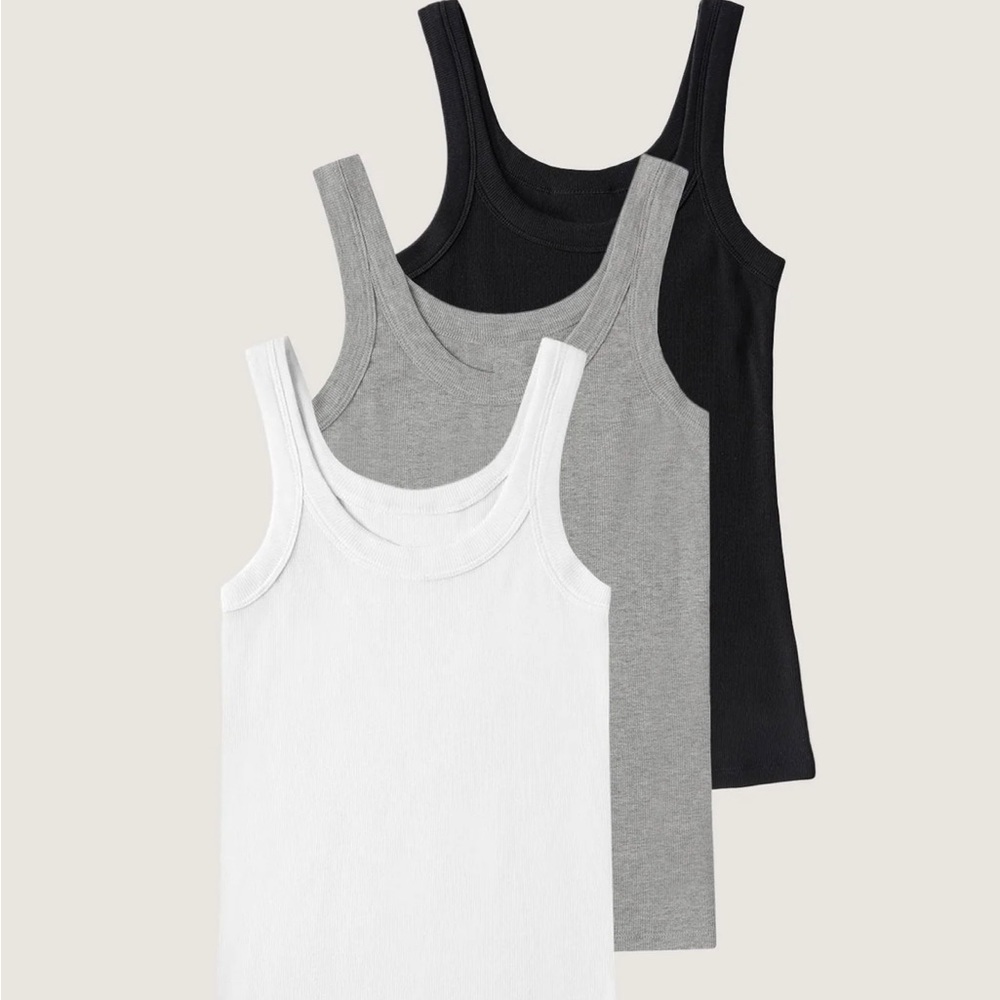 Easy Standard Rib Fitted Scoop Tank Bundle Core Colors - white, black, & gray XS